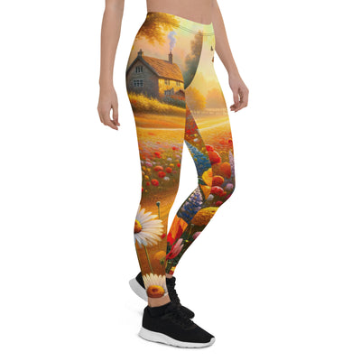 Ölgemälde eines Blumenfeldes im Sonnenuntergang, leuchtende Farbpalette - Leggings (All-Over Print) camping xxx yyy zzz