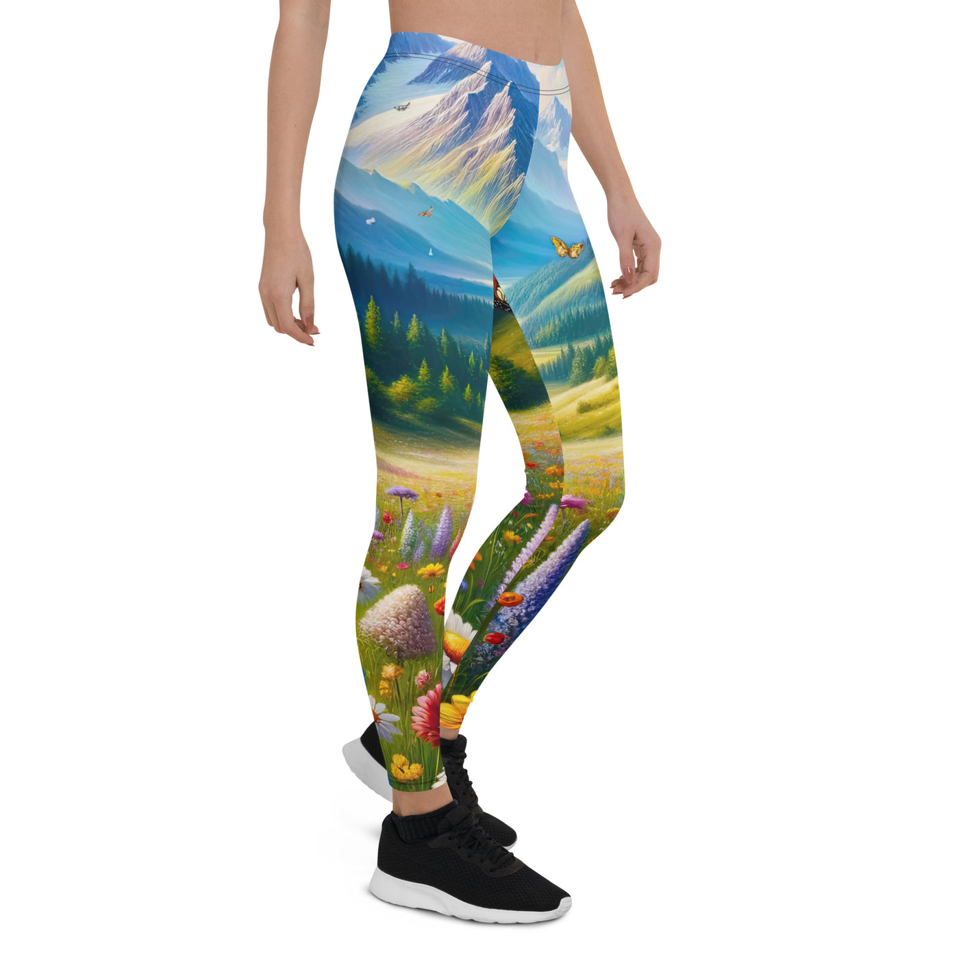 Ölgemälde einer ruhigen Almwiese, Oase mit bunter Wildblumenpracht - Leggings (All-Over Print) camping xxx yyy zzz