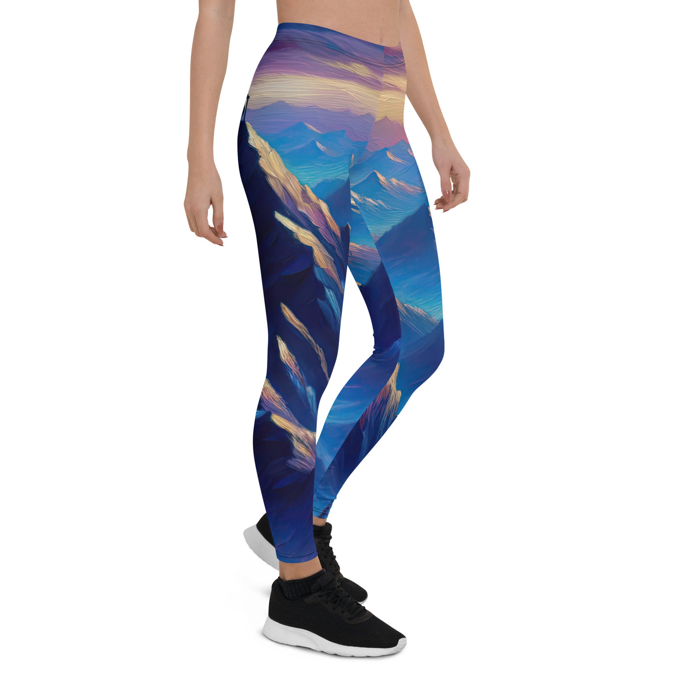 Ölgemälde eines ruhigen Alpenabends mit Bergsteigersilhouette auf dem Gipfel - Leggings (All-Over Print) wandern xxx yyy zzz