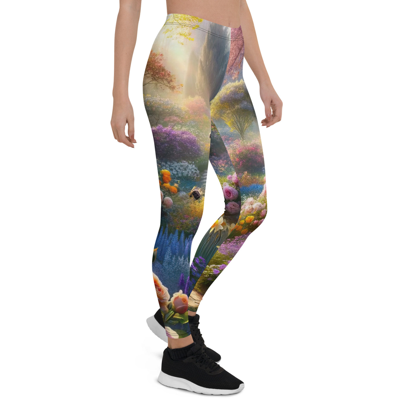 Foto einer Gartenszene im Frühling mit Weg durch blühende Rosen und Veilchen - Leggings (All-Over Print) camping xxx yyy zzz