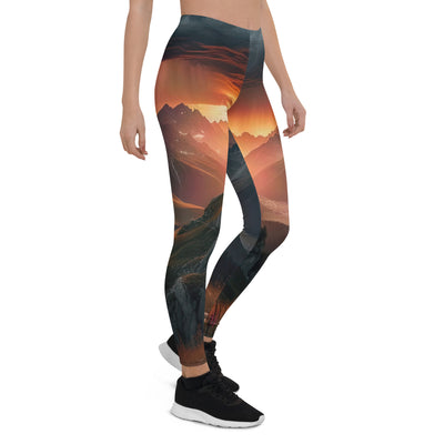 Foto einer Alpenburg bei stürmischem Sonnenuntergang, dramatische Wolken und Sonnenstrahlen - Leggings (All-Over Print) berge xxx yyy zzz