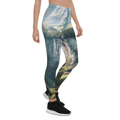 Foto der sommerlichen Alpen mit üppigen Gipfeln und Wasserfall - Leggings (All-Over Print) berge xxx yyy zzz