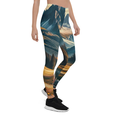 Quadratisches Kunstwerk der Alpen, majestätische Berge unter goldener Sonne - Leggings (All-Over Print) berge xxx yyy zzz