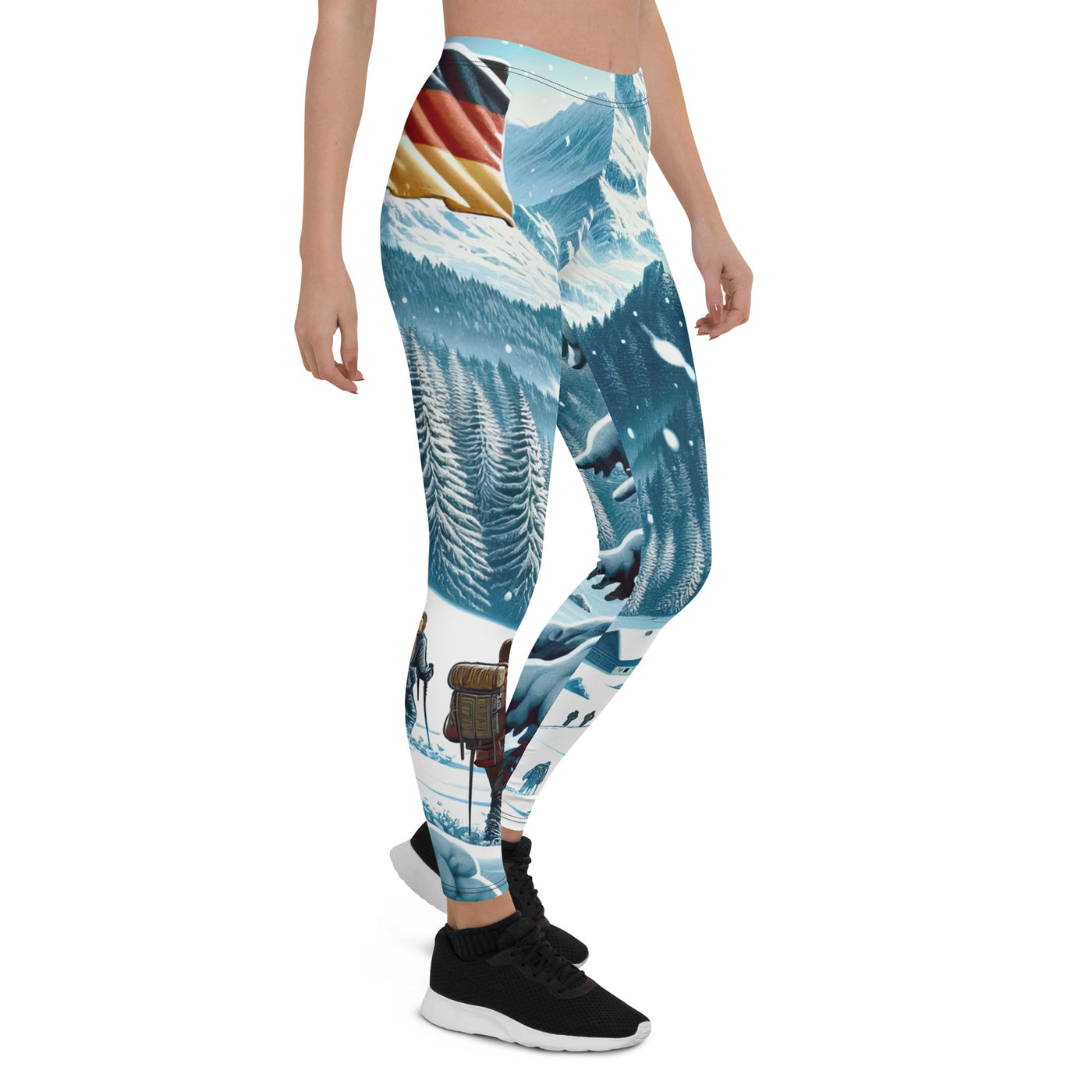 Quadratische Winterillustration der Alpen mit deutscher Flagge und Wanderteam - Leggings (All-Over Print) wandern xxx yyy zzz