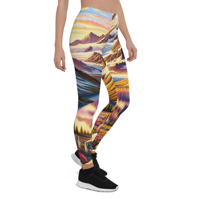 Quadratische Illustration der Alpen mit schneebedeckten Gipfeln und Wildblumen - Leggings (All-Over Print) berge xxx yyy zzz