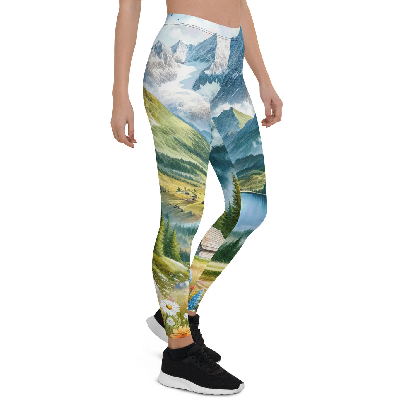 Quadratisches Aquarell der Alpen, Berge mit schneebedeckten Spitzen - Leggings (All-Over Print) berge xxx yyy zzz