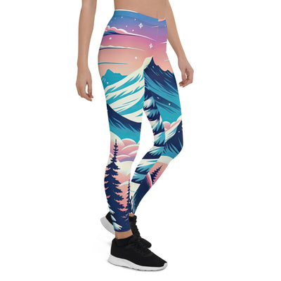 Vektorgrafik eines alpinen Winterwunderlandes mit schneebedeckten Kiefern und einem Fuchs - Leggings (All-Over Print) camping xxx yyy zzz