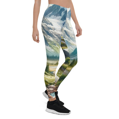 Aquarellmalerei eines Bären und der sommerlichen Alpenschönheit mit schneebedeckten Ketten - Leggings (All-Over Print) camping xxx yyy zzz