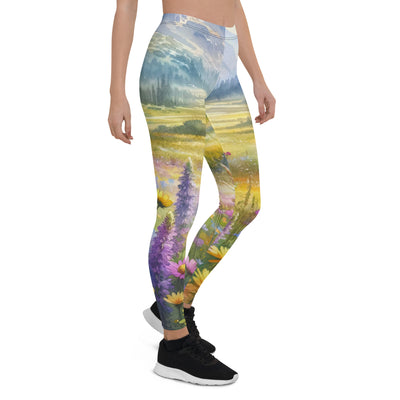 Aquarell einer Almwiese in Ruhe, Wildblumenteppich in Gelb, Lila, Rosa - Leggings (All-Over Print) berge xxx yyy zzz