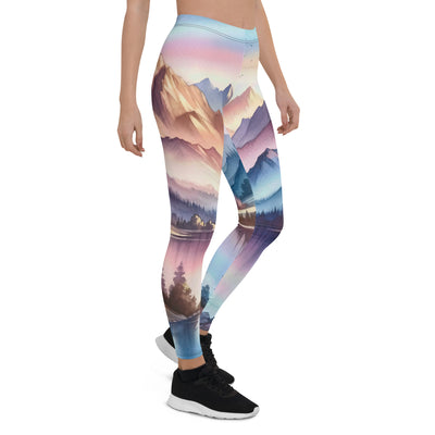 Aquarell einer Dämmerung in den Alpen, Boot auf einem See in Pastell-Licht - Leggings (All-Over Print) berge xxx yyy zzz