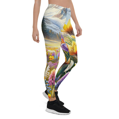 Aquarell einer ruhigen Almwiese, farbenfrohe Bergblumen in den Alpen - Leggings (All-Over Print) berge xxx yyy zzz