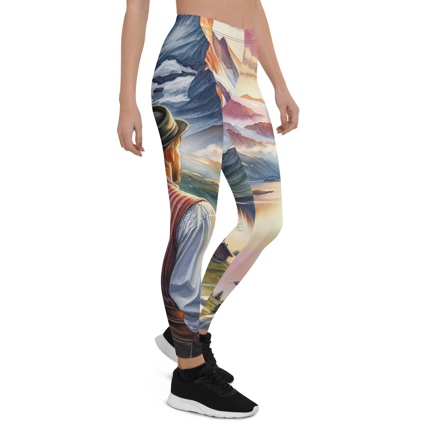 Aquarell einer Berglandschaft in der goldenen Stunde mit österreichischem Wanderer - Leggings (All-Over Print) wandern xxx yyy zzz