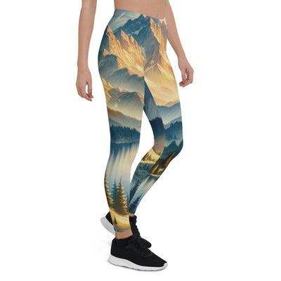 Aquarell der Alpenpracht bei Sonnenuntergang, Berge im goldenen Licht - Leggings (All-Over Print) berge xxx yyy zzz