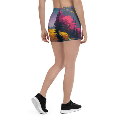 Berge, pinke und gelbe Bäume, sowie Blumen - Farbige Malerei - Shorts (All-Over Print) berge xxx