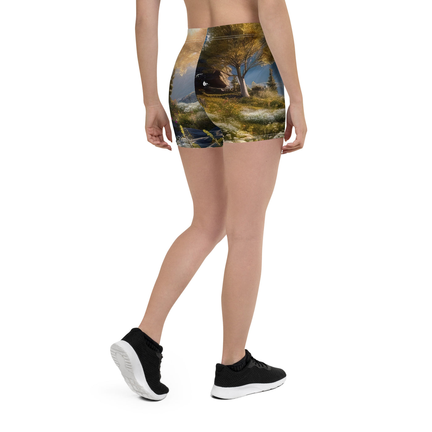 Berglandschaft mit Sonnenschein, Blumen und Bäumen - Malerei - Shorts (All-Over Print) berge xxx