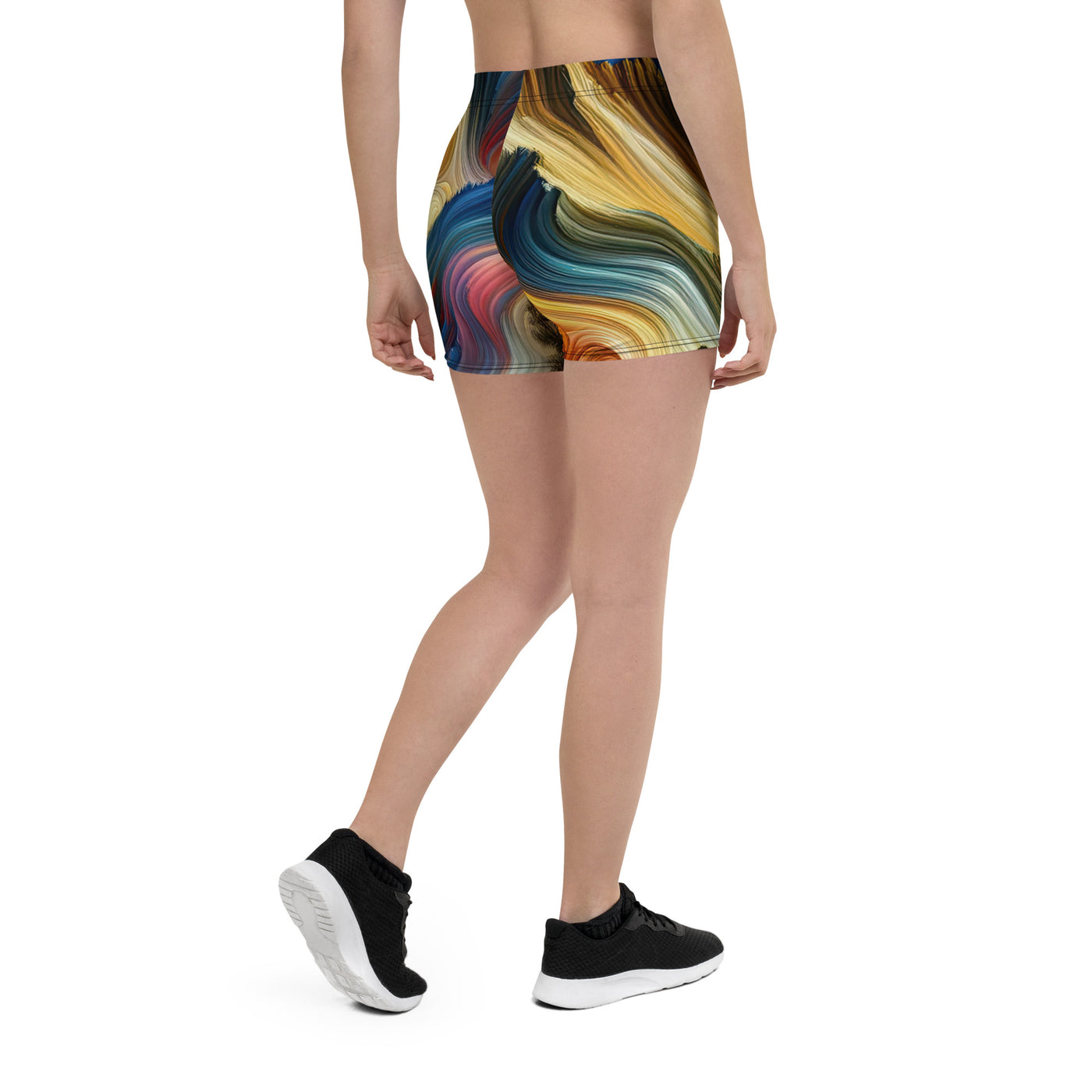 Abstraktes Kunstgemälde der Alpen mit wirbelnden, lebendigen Farben und dynamischen Mustern. Wanderer Silhouette - Shorts (All-Over Print) wandern xxx yyy zzz