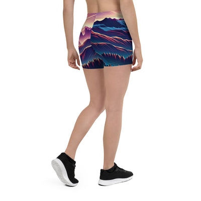 Alpenszene in Dämmerung mit Schweizer Flagge - Shorts (All-Over Print) berge xxx yyy zzz