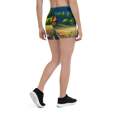 Ölgemälde einer ruhigen Almwiese, Oase mit bunter Wildblumenpracht - Shorts (All-Over Print) camping xxx yyy zzz