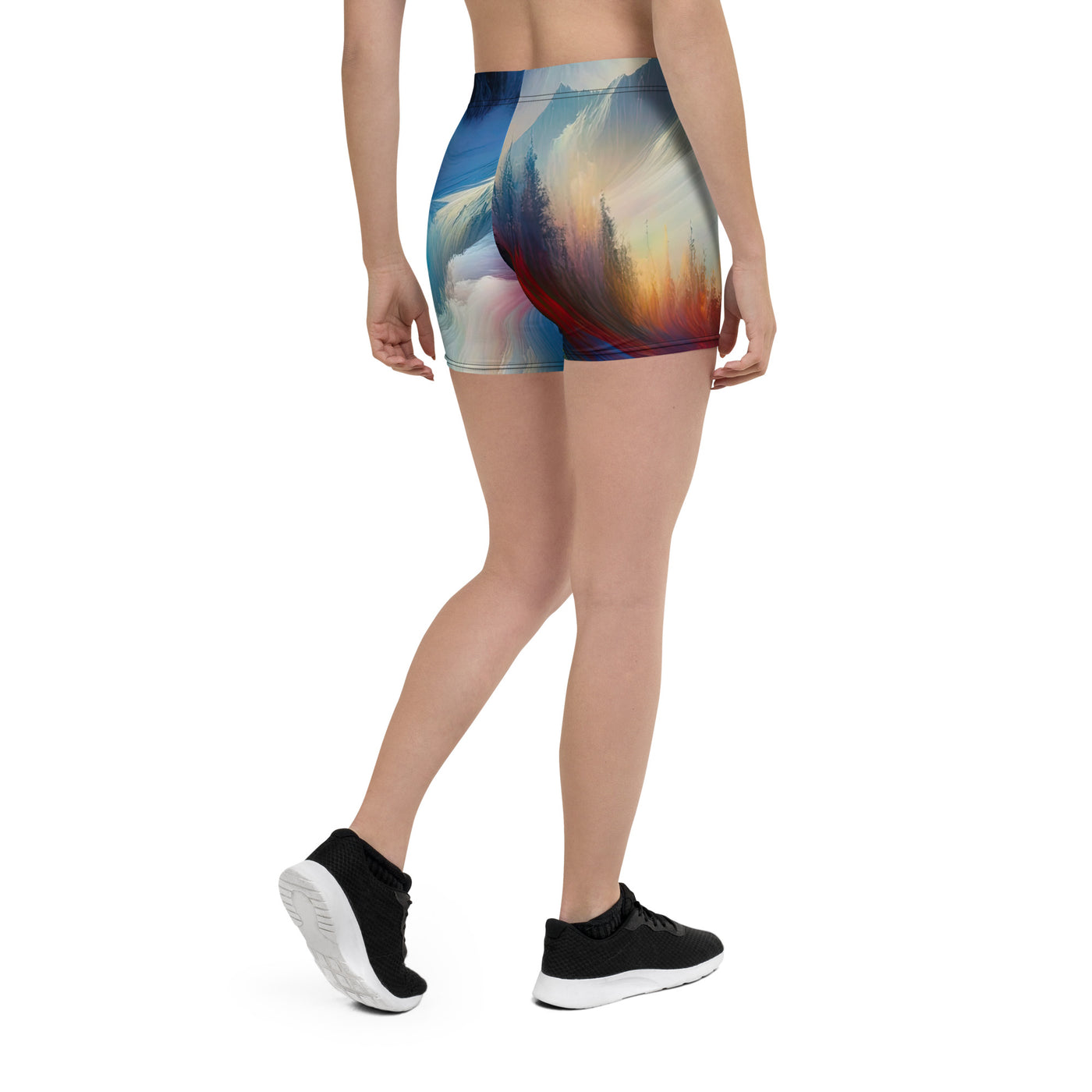 Foto eines abstrakt-expressionistischen Alpengemäldes mit Wanderersilhouette - Shorts (All-Over Print) wandern xxx yyy zzz