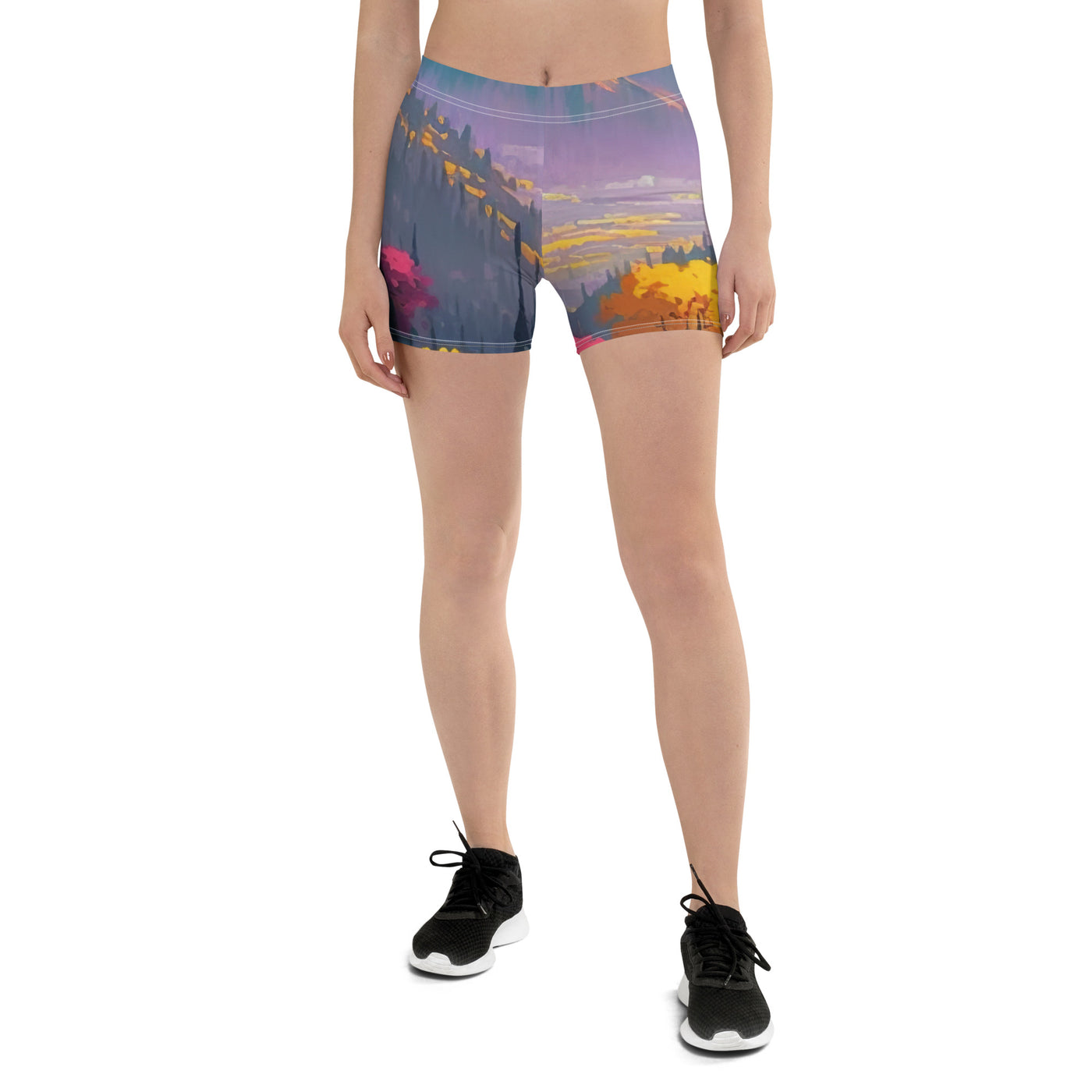 Berge, pinke und gelbe Bäume, sowie Blumen - Farbige Malerei - Shorts (All-Over Print) berge xxx 3XL