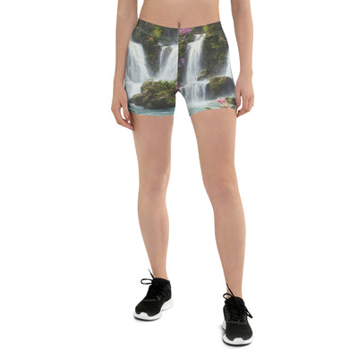 Wasserfall im Wald und Blumen - Schöne Malerei - Shorts (All-Over Print) camping xxx 3XL