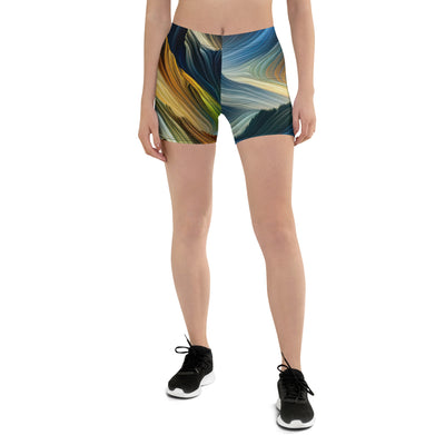 Abstraktes Kunstgemälde der Alpen mit wirbelnden, lebendigen Farben und dynamischen Mustern. Wanderer Silhouette - Shorts (All-Over Print) wandern xxx yyy zzz 3XL