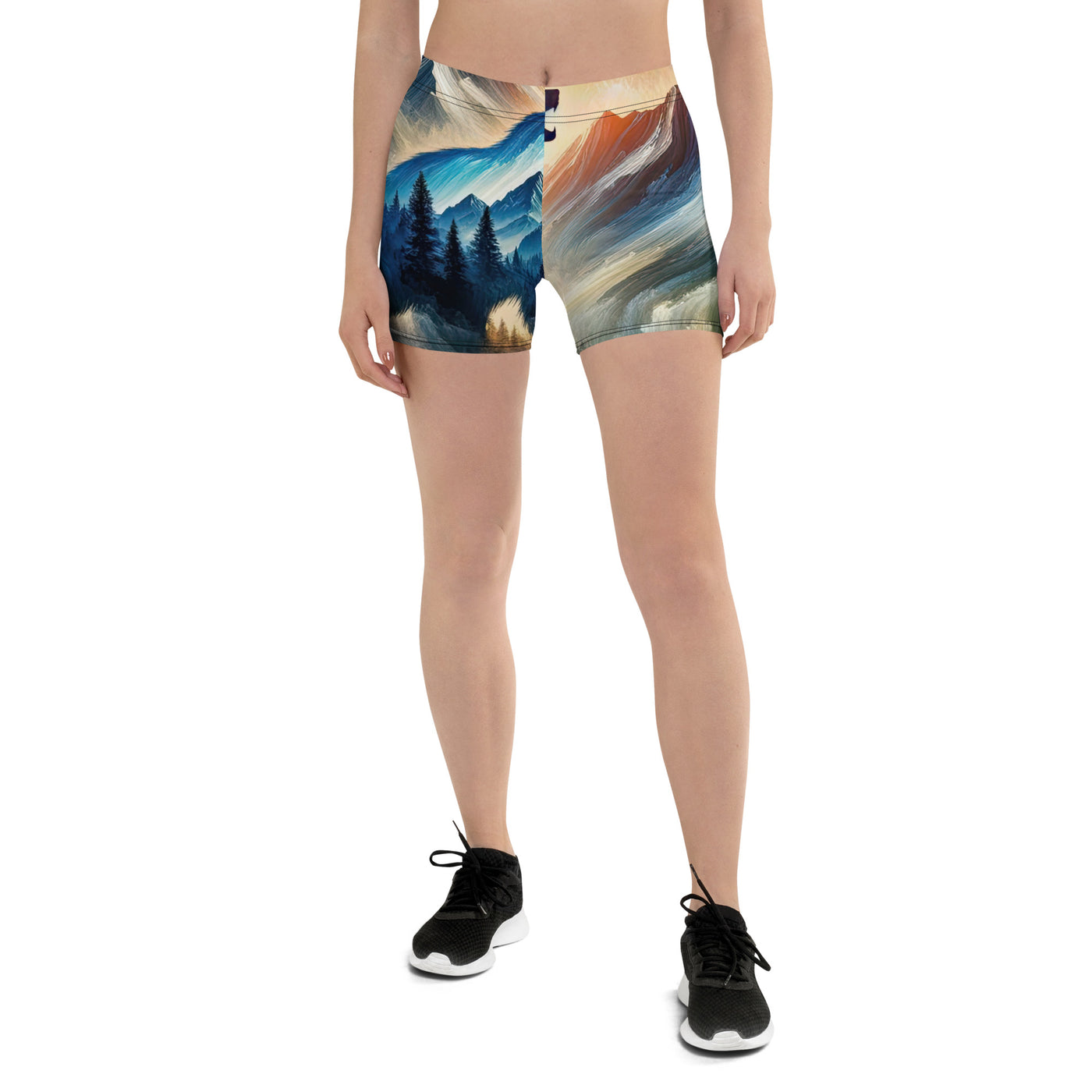 Lebendige Alpen und Bären Sillhouette über Berggipfel - Abstraktes Gemälde - Shorts (All-Over Print) camping xxx yyy zzz 3XL