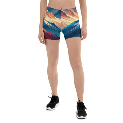 Moderne geometrische Alpen Kunst: Warmer Sonnenuntergangs Schein auf Schneegipfeln - Shorts (All-Over Print) berge xxx yyy zzz 3XL