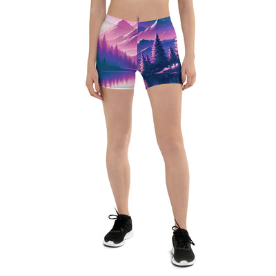 Magische Alpen-Dämmerung, rosa-lila Himmel und Bergsee mit Boot - Shorts (All-Over Print) berge xxx yyy zzz 3XL