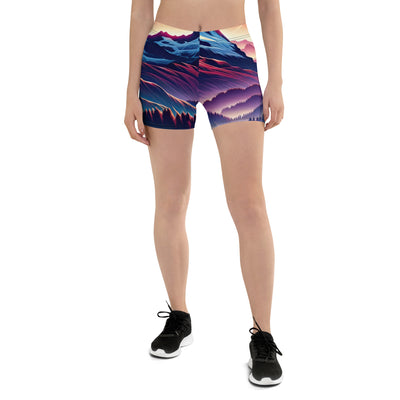 Alpenszene in Dämmerung mit Schweizer Flagge - Shorts (All-Over Print) berge xxx yyy zzz 3XL