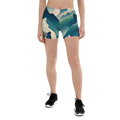 Bär im Panoramablick der Alpen, moderne Kunst-Gebirgsschichten - Shorts (All-Over Print) camping xxx yyy zzz 3XL