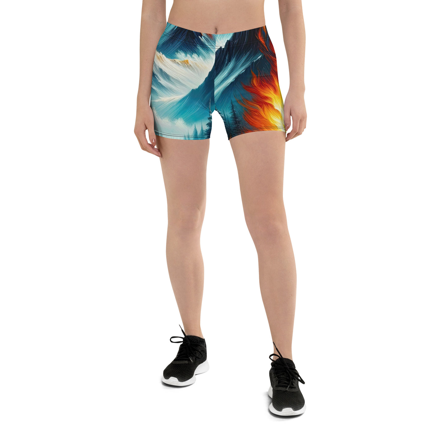 Ölgemälde von Feuer und Eis: Lagerfeuer und Alpen im Kontrast, warme Flammen - Shorts (All-Over Print) camping xxx yyy zzz 3XL