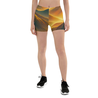 Ölgemälde der Berge in der goldenen Stunde, Sonnenuntergang über warmer Landschaft - Shorts (All-Over Print) berge xxx yyy zzz 3XL