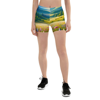 Ölgemälde einer ruhigen Almwiese, Oase mit bunter Wildblumenpracht - Shorts (All-Over Print) camping xxx yyy zzz 3XL