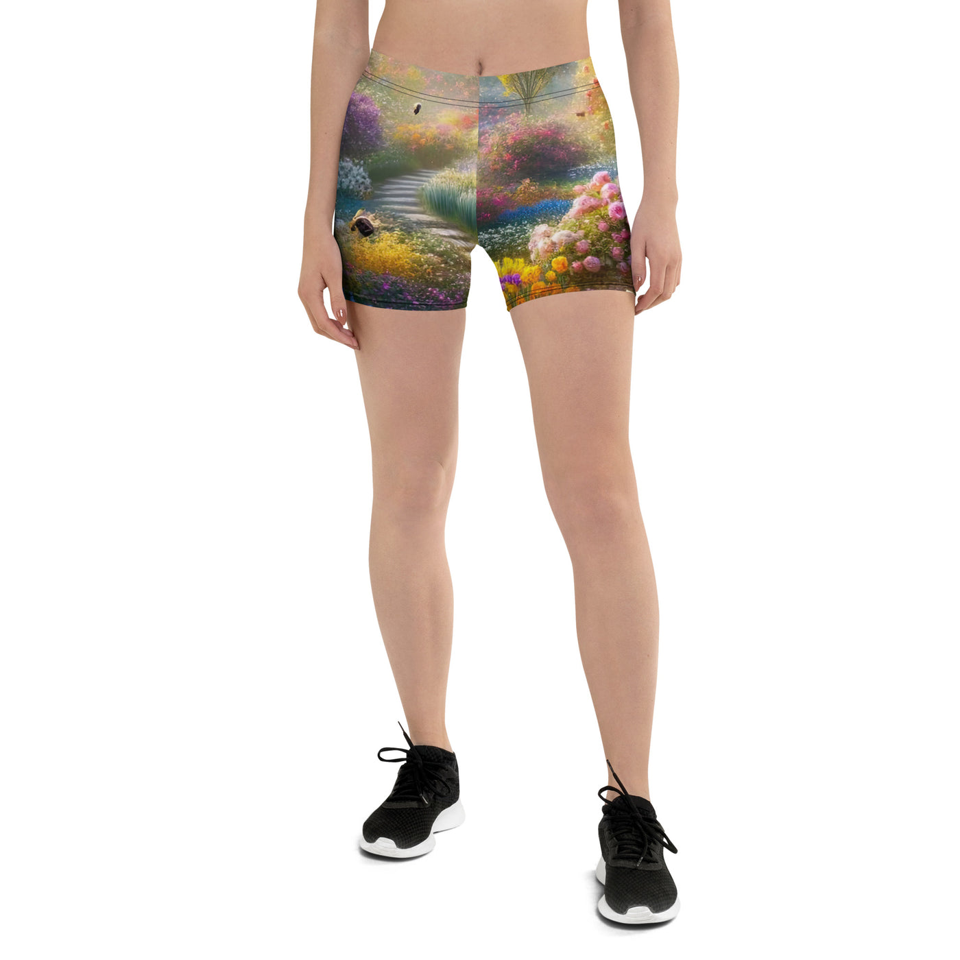 Foto einer Gartenszene im Frühling mit Weg durch blühende Rosen und Veilchen - Shorts (All-Over Print) camping xxx yyy zzz 3XL