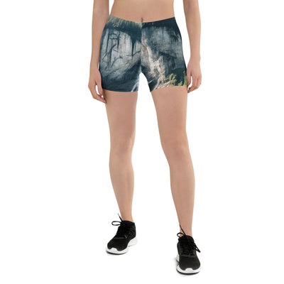 Foto der sommerlichen Alpen mit üppigen Gipfeln und Wasserfall - Shorts (All-Over Print) berge xxx yyy zzz 3XL