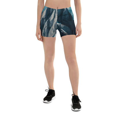 Foto der Alpen mit Gipfelkreuz an einem klaren Tag, schneebedeckte Spitzen vor blauem Himmel - Shorts (All-Over Print) berge xxx yyy zzz 3XL