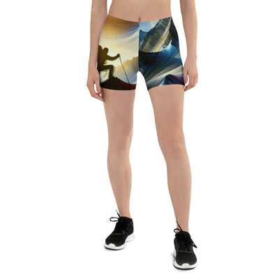 Foto der Alpen in abstrakten Farben mit Bergsteigersilhouette - Shorts (All-Over Print) wandern xxx yyy zzz 3XL