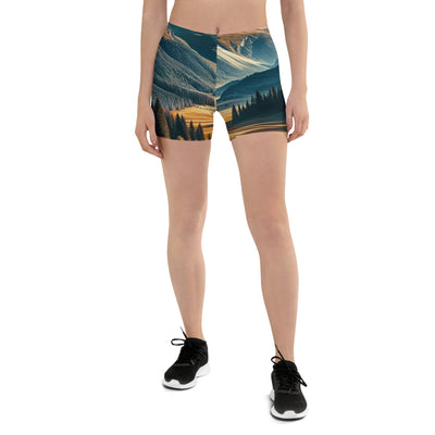 Quadratisches Kunstwerk der Alpen, majestätische Berge unter goldener Sonne - Shorts (All-Over Print) berge xxx yyy zzz 3XL