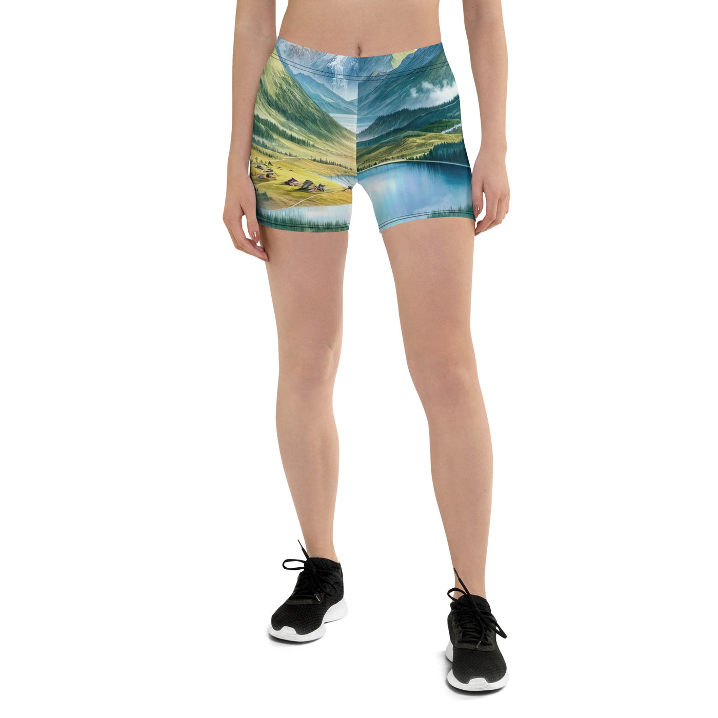 Quadratisches Aquarell der Alpen, Berge mit schneebedeckten Spitzen - Shorts (All-Over Print) berge xxx yyy zzz 3XL