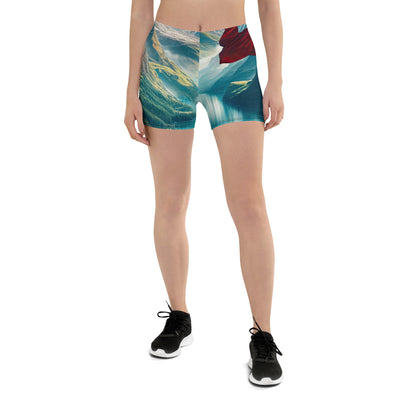 Ultraepische, fotorealistische Darstellung der Schweizer Alpenlandschaft mit Schweizer Flagge - Shorts (All-Over Print) berge xxx yyy zzz 3XL