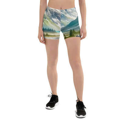 Aquarellmalerei eines Bären und der sommerlichen Alpenschönheit mit schneebedeckten Ketten - Shorts (All-Over Print) camping xxx yyy zzz 3XL