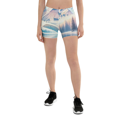 Aquarell eines klaren Alpenmorgens, Boot auf Bergsee in Pastelltönen - Shorts (All-Over Print) berge xxx yyy zzz 3XL