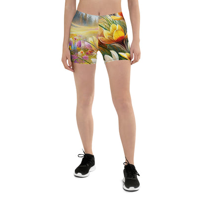 Aquarell einer ruhigen Almwiese, farbenfrohe Bergblumen in den Alpen - Shorts (All-Over Print) berge xxx yyy zzz 3XL