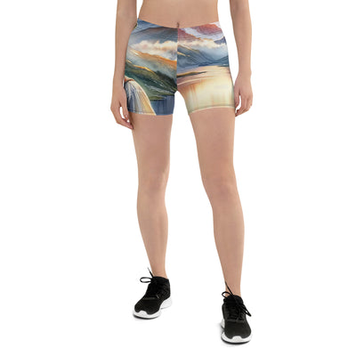 Aquarell einer Berglandschaft in der goldenen Stunde mit österreichischem Wanderer - Shorts (All-Over Print) wandern xxx yyy zzz 3XL