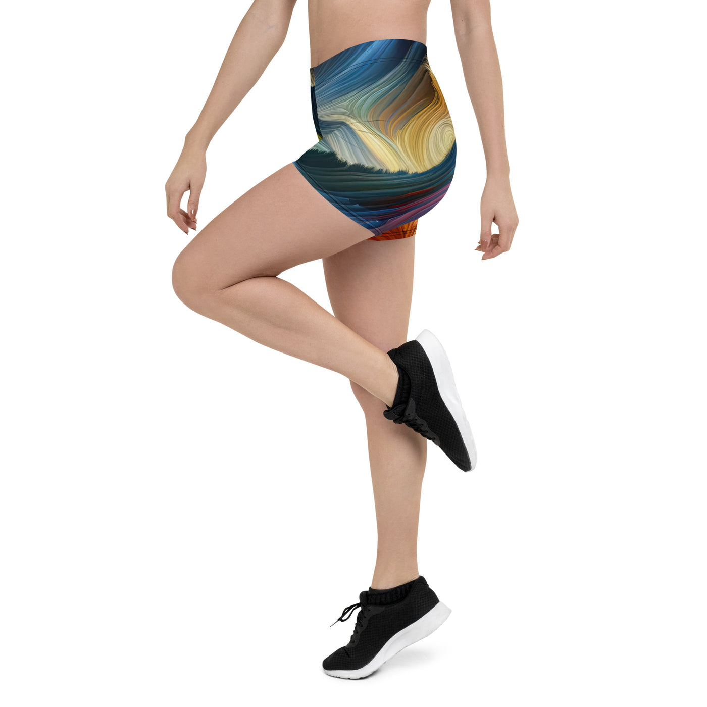 Abstraktes Kunstgemälde der Alpen mit wirbelnden, lebendigen Farben und dynamischen Mustern. Wanderer Silhouette - Shorts (All-Over Print) wandern xxx yyy zzz