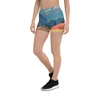 Berge. Fluss und Blumen - Malerei - Shorts (All-Over Print) berge xxx