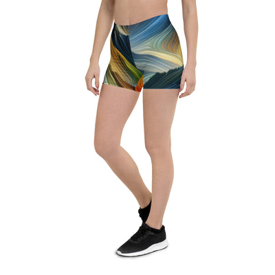 Abstraktes Kunstgemälde der Alpen mit wirbelnden, lebendigen Farben und dynamischen Mustern. Wanderer Silhouette - Shorts (All-Over Print) wandern xxx yyy zzz