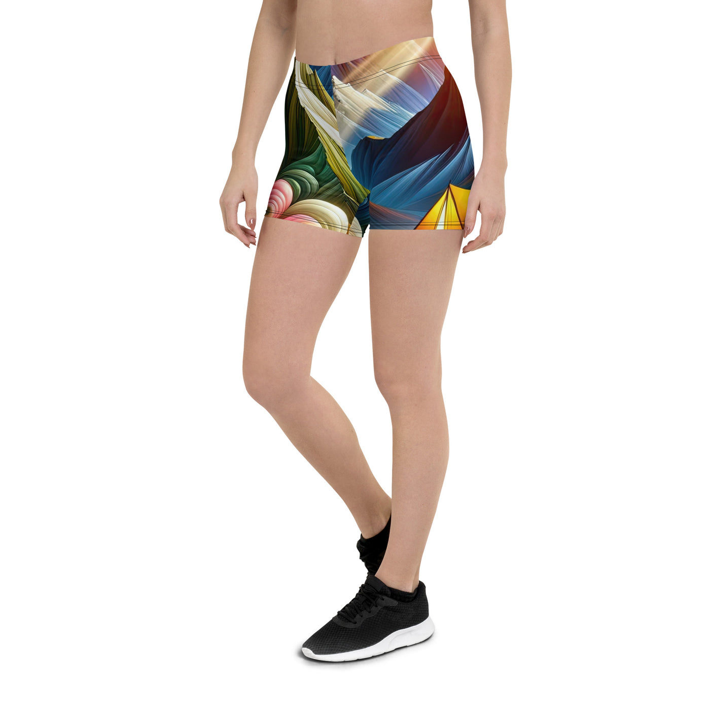 Abstrakte Bergwelt in lebendigen Farben mit Zelt - Shorts (All-Over Print) camping xxx yyy zzz