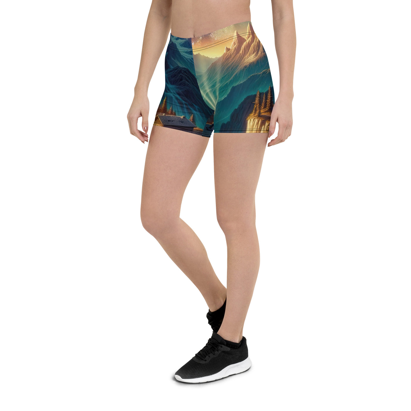 Alpine Wildnis mit Bergdorf unter sternenklarem Nachthimmel - Shorts (All-Over Print) berge xxx yyy zzz